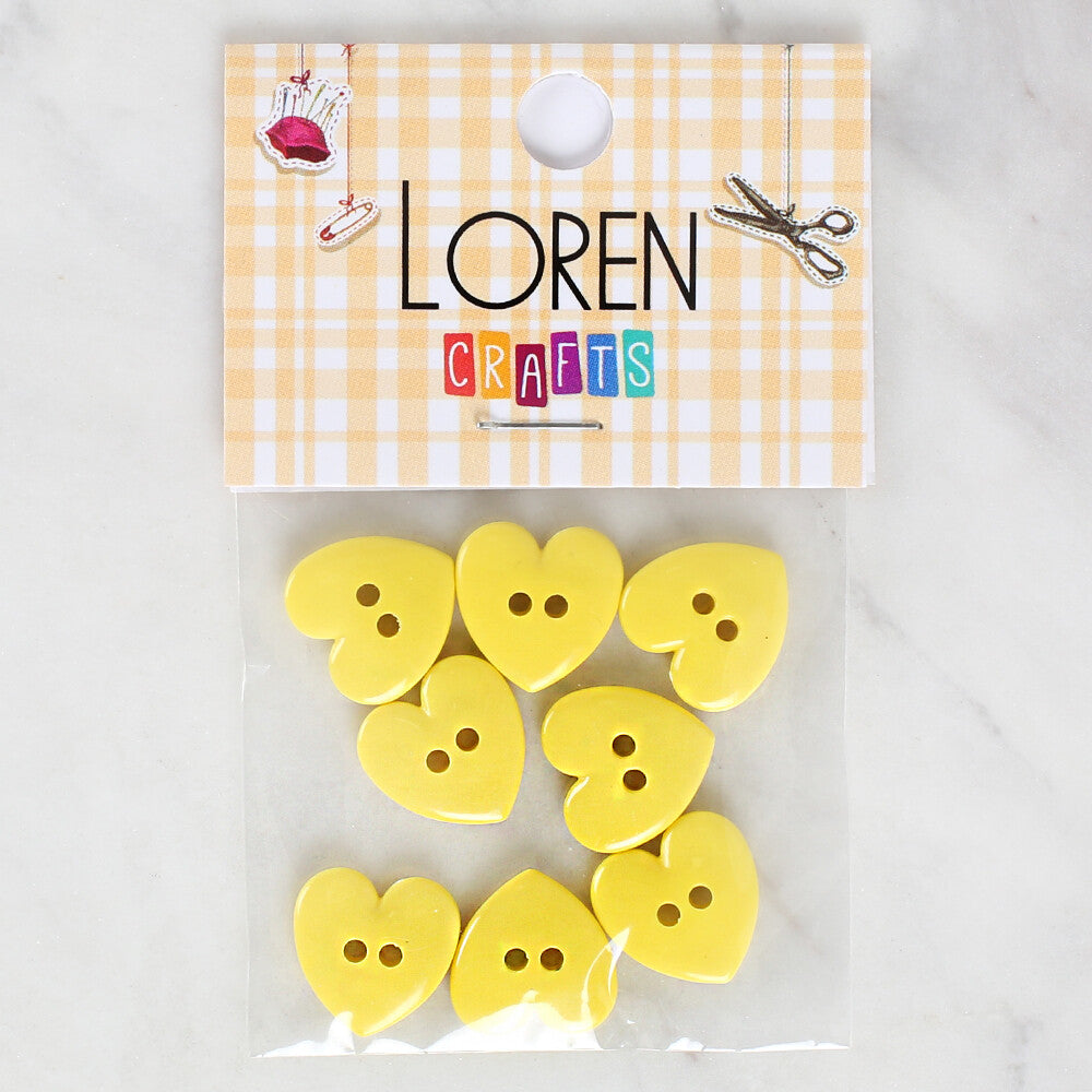 Loren Crafts 8 Pack Heart Shaped Button, Yellow - 1075