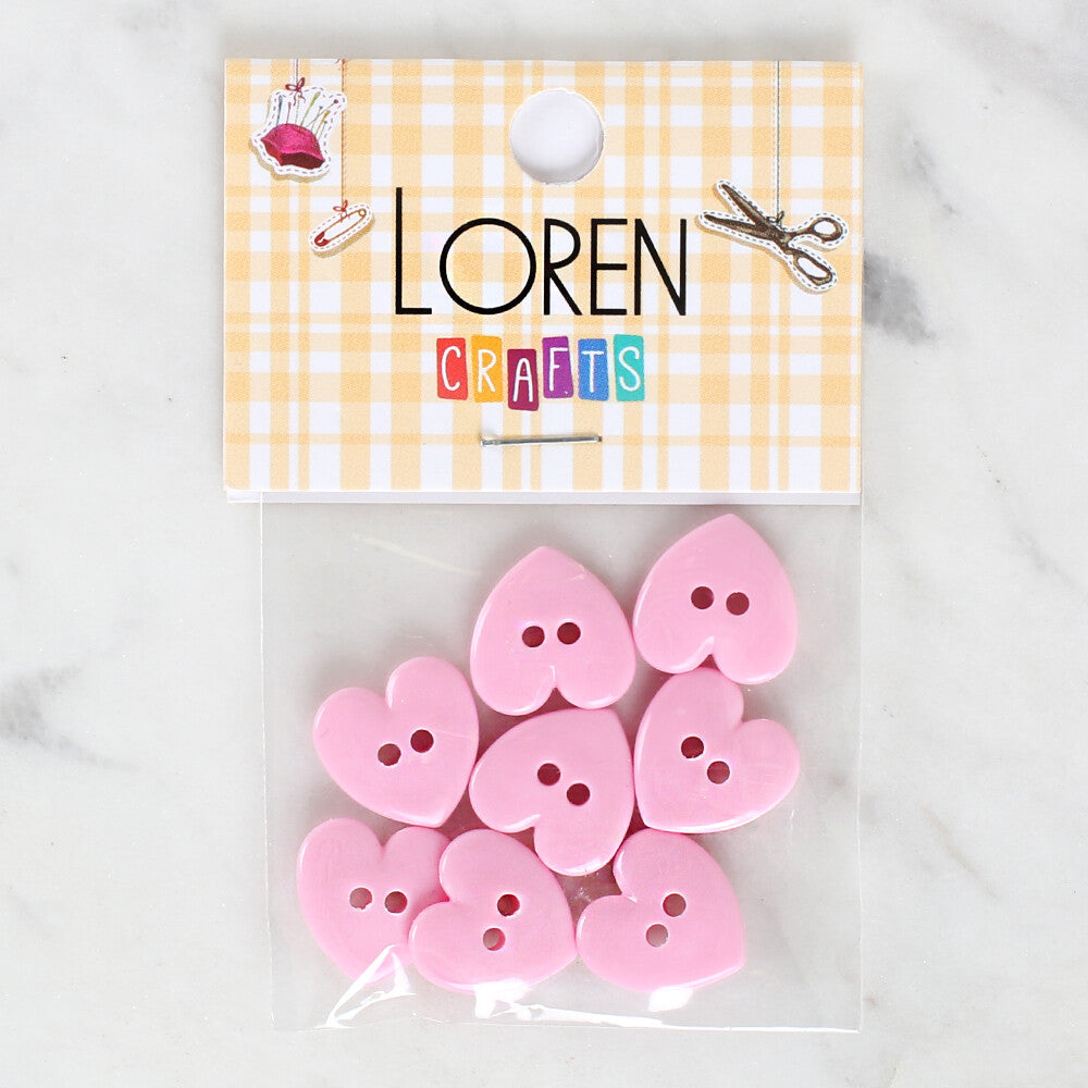 Loren Crafts 8 Pack Heart Shaped Button, Pink - 1076