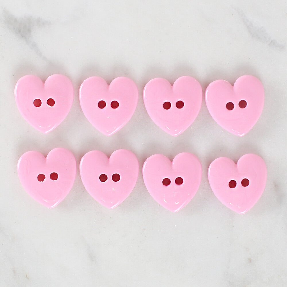 Loren Crafts 8 Pack Heart Shaped Button, Pink - 1076