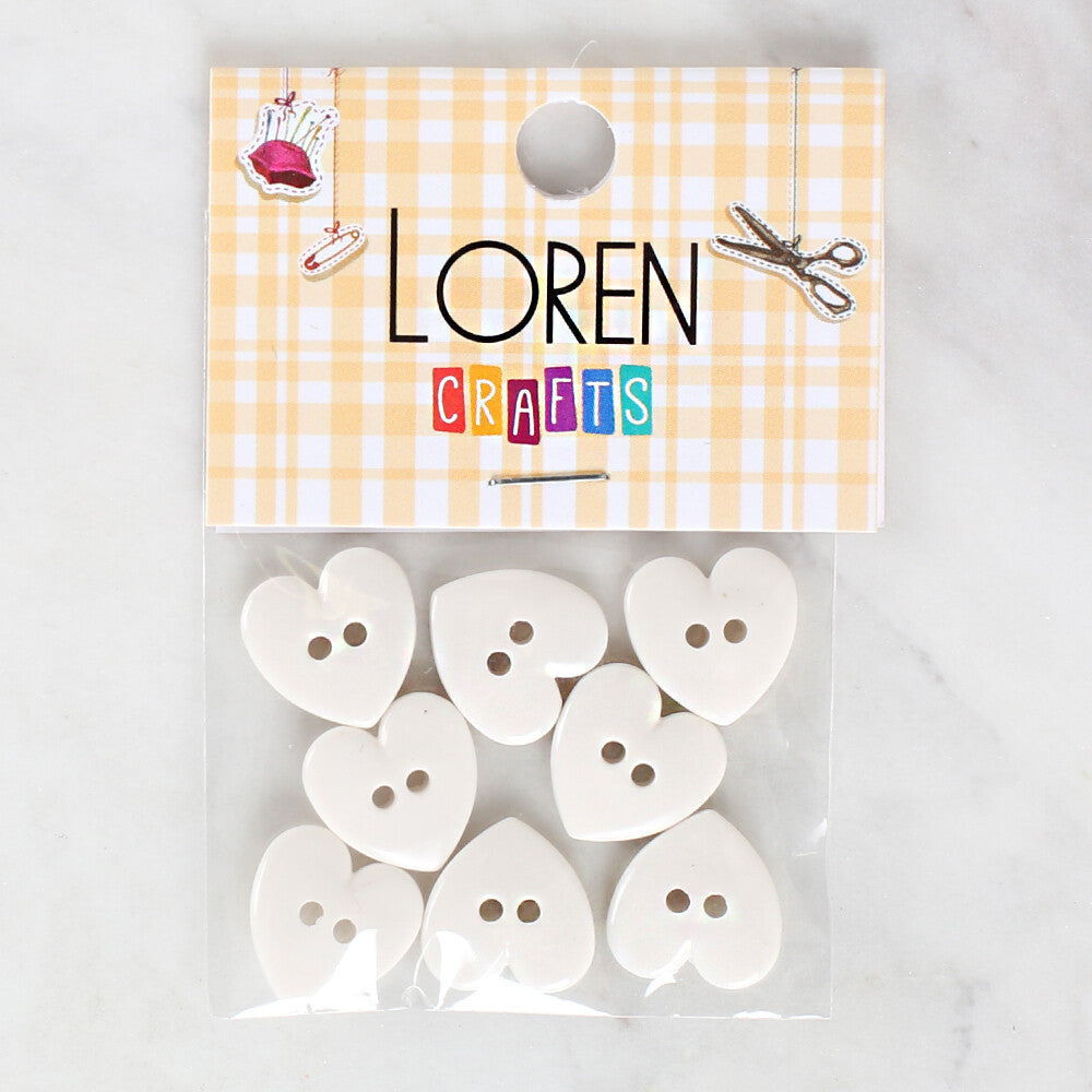 Loren Crafts 8 Pack Heart Shaped Button, Light Cream - 1077