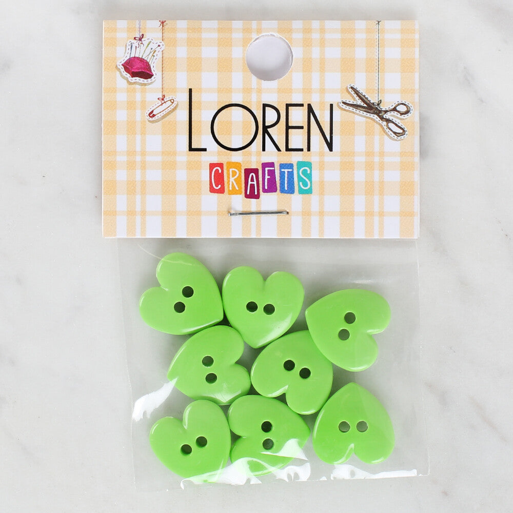 Loren Crafts 8 Pack Heart Shaped Button, Green - 1078