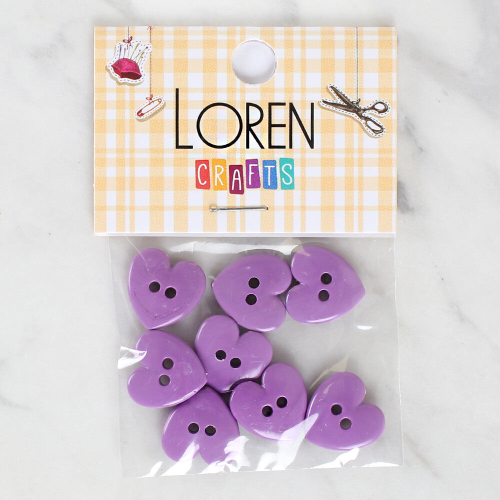 Loren Crafts 8 Pack Heart Shaped Button, Purple - 1079