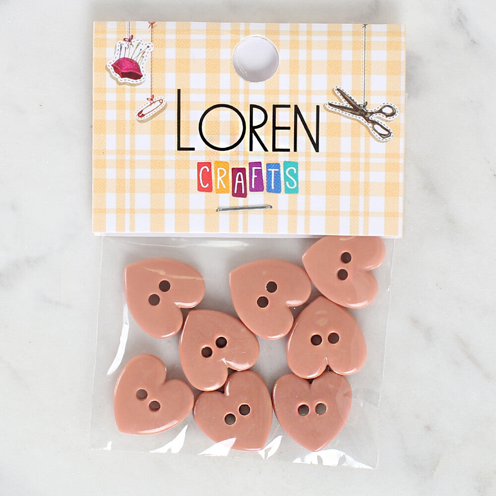 Loren Crafts 8 Pack Heart Shaped Button, Salmon - 1080