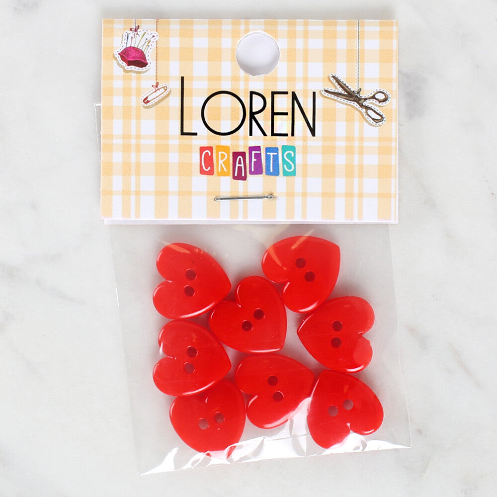 Loren Crafts 8 Pack Heart Shaped Button, Red - 1081