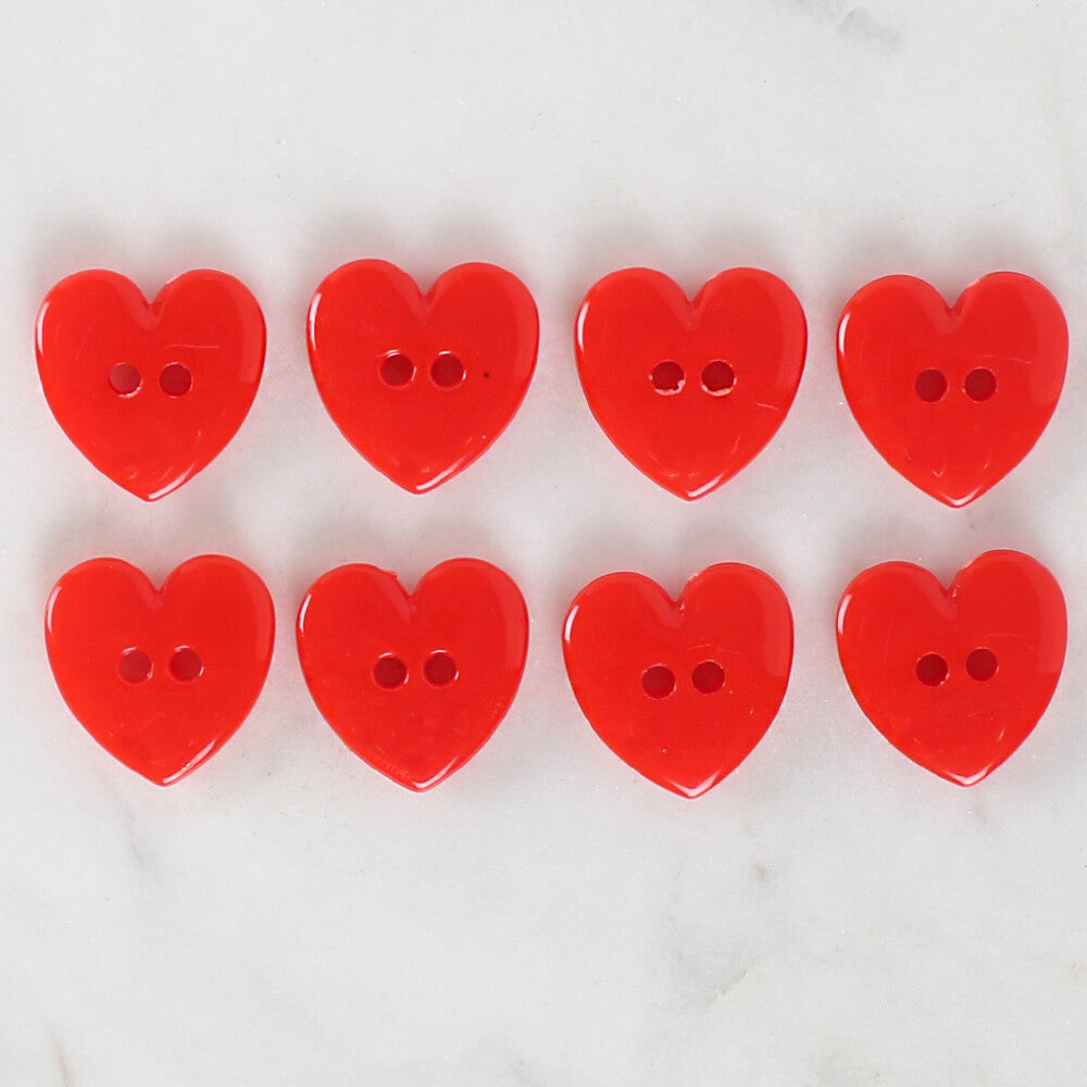 Loren Crafts 8 Pack Heart Shaped Button, Red - 1081