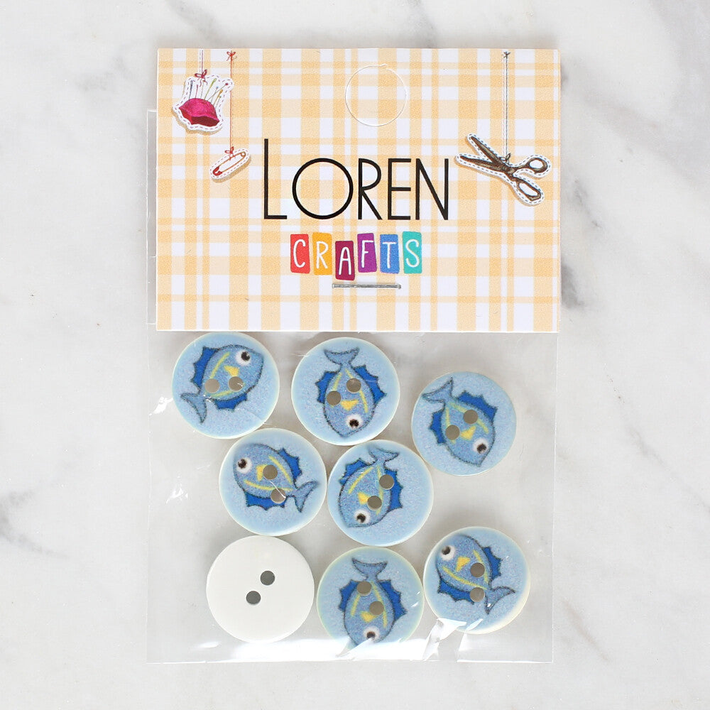 Loren Crafts 8 Pack Fish Patterned Button - 1160