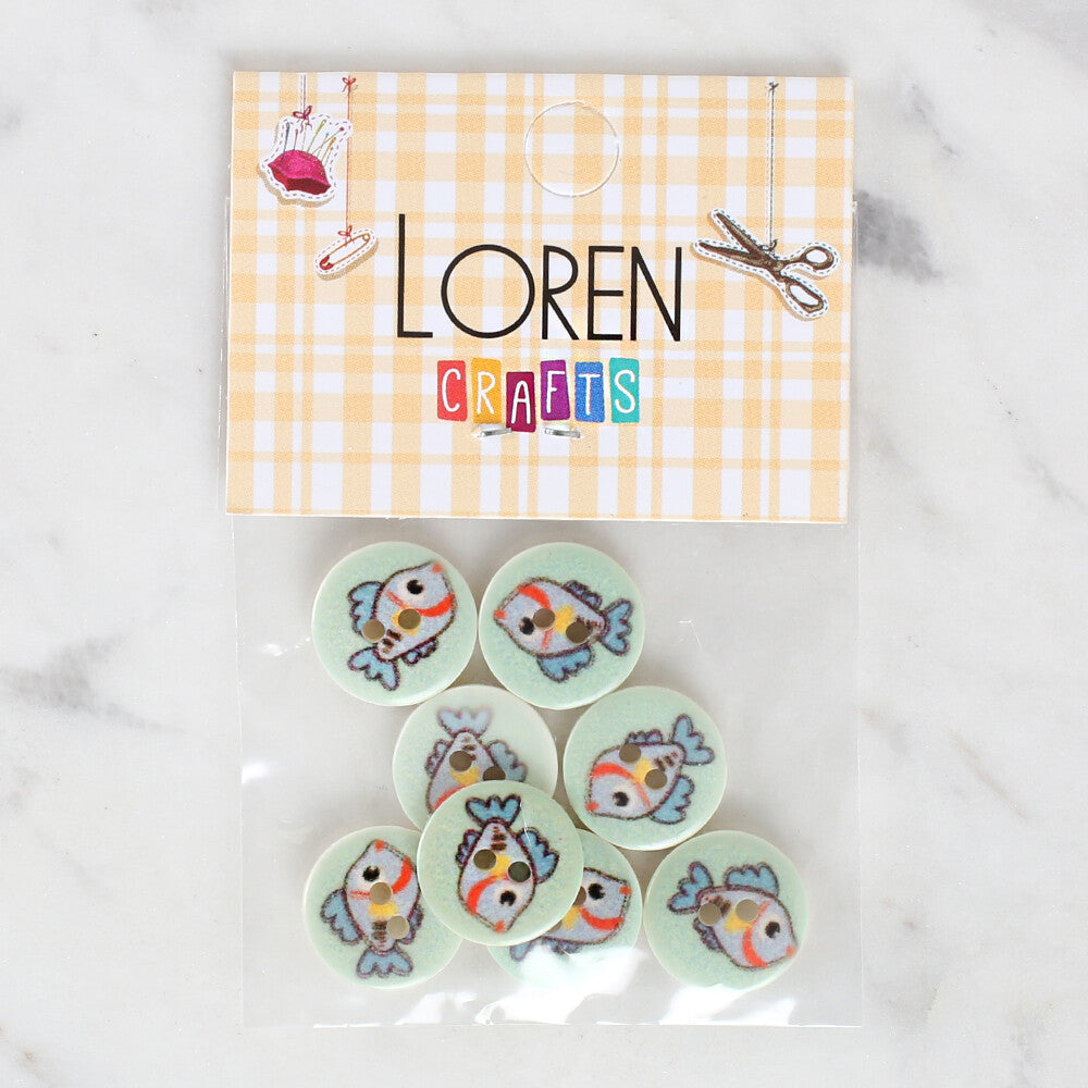 Loren Crafts 8 Pack Fish Patterned Button - 1161