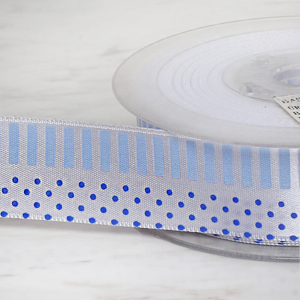 Ulutaş 2.5 cm 20 m Patterned Satin Ribbon, Blue