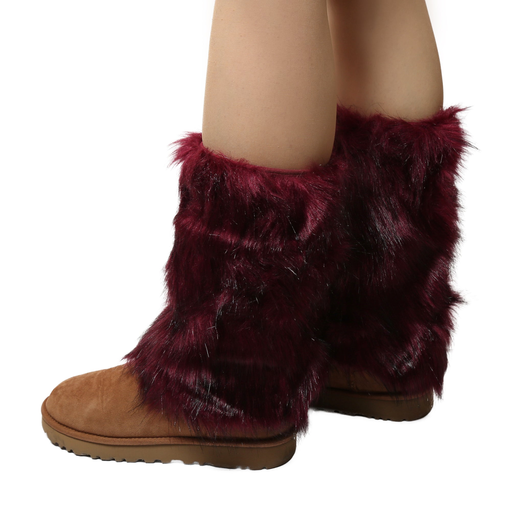 Yarnart Leg Warmer Faux Fur Leggings Burgundy - F506