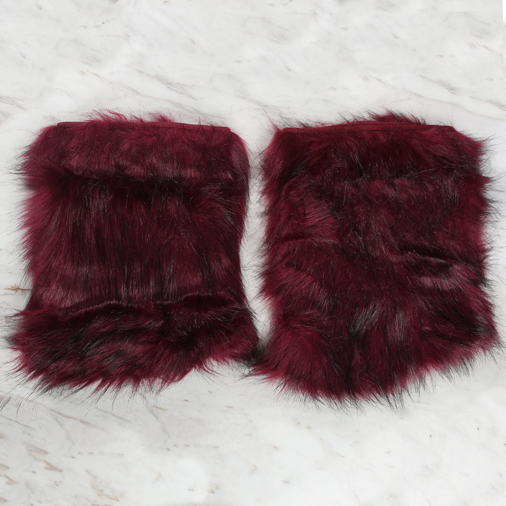 Yarnart Leg Warmer Faux Fur Leggings Burgundy - F506