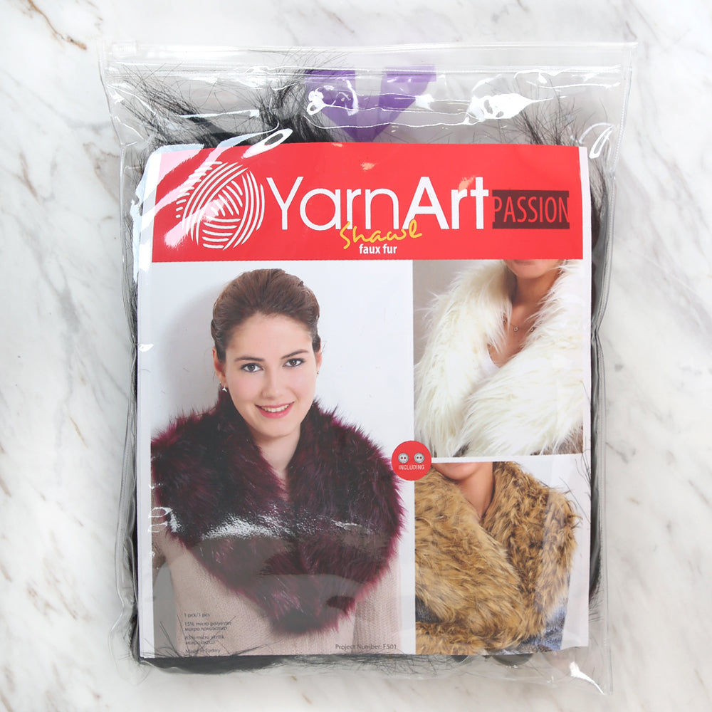 Yarnart Shawl - Faux Fur Collar Black - F501