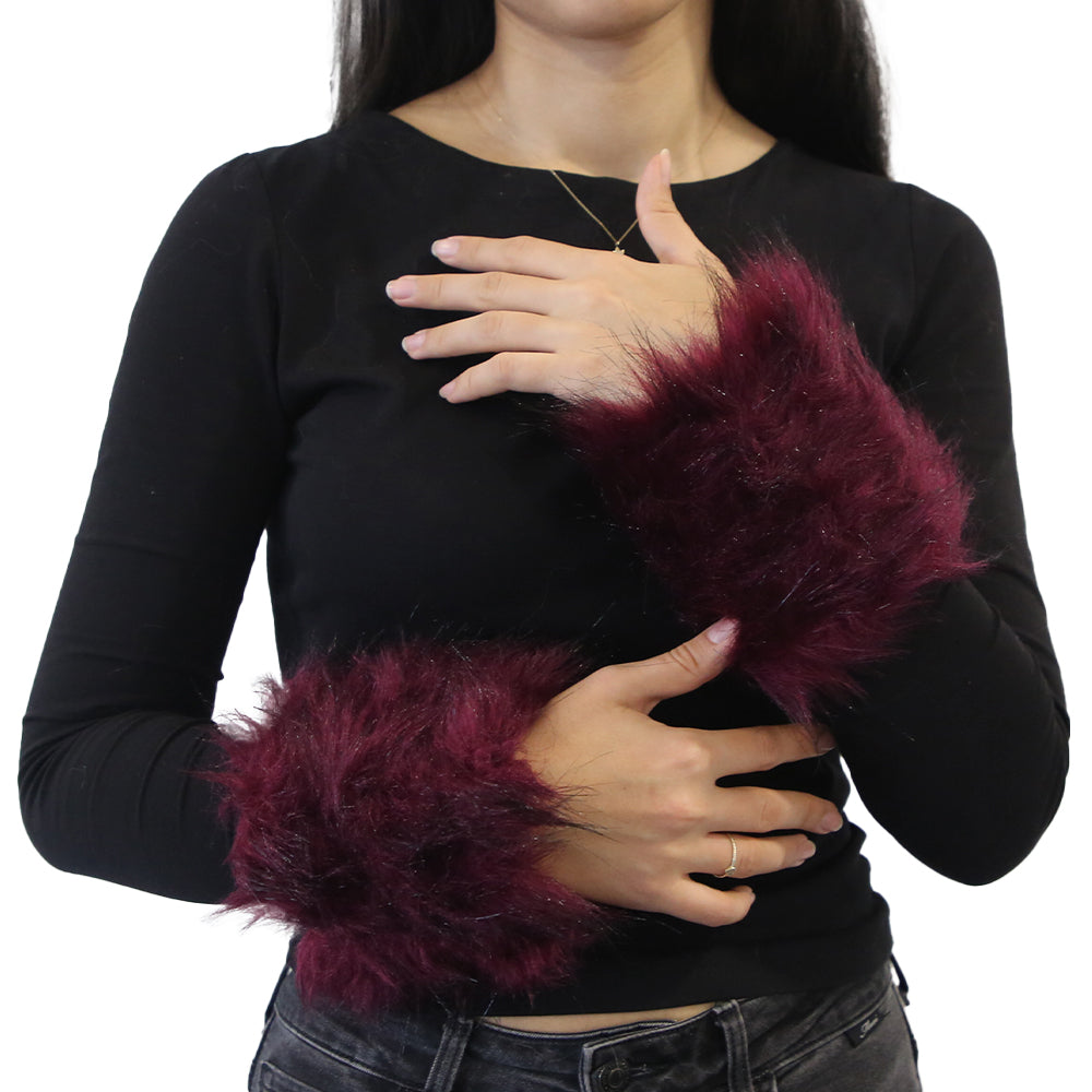 Yarnart Cuffs - Faux Fur Cuffs Burgundy - F505