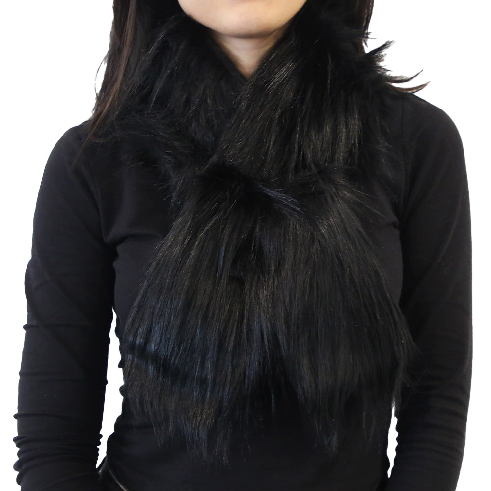 Yarnart X - Scarf Faux Fur Shawl Black - F502