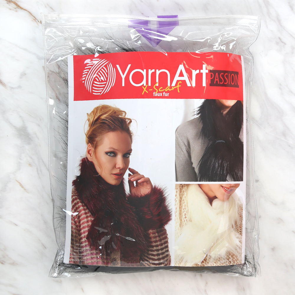 Yarnart X - Scarf Faux Fur Shawl Black - F502