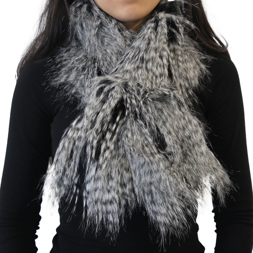 Yarnart X - Scarf Faux Fur Shawl Marblestone Black & White - F502