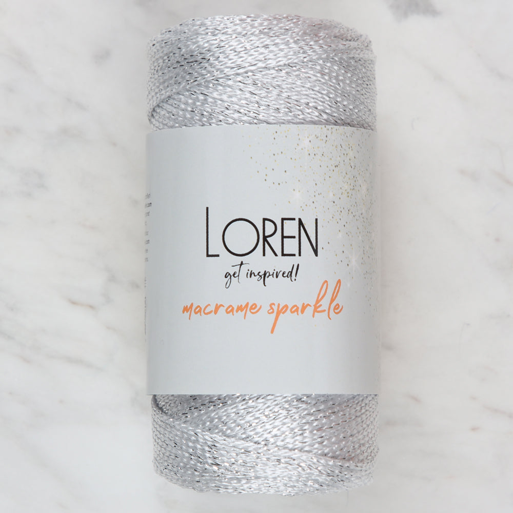 Loren Macrame Sparkle Hand Knitting Yarn, Glitter White - RM002