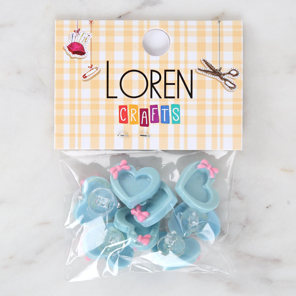 Loren Crafts 8-piece Blue Heart Button - 3014