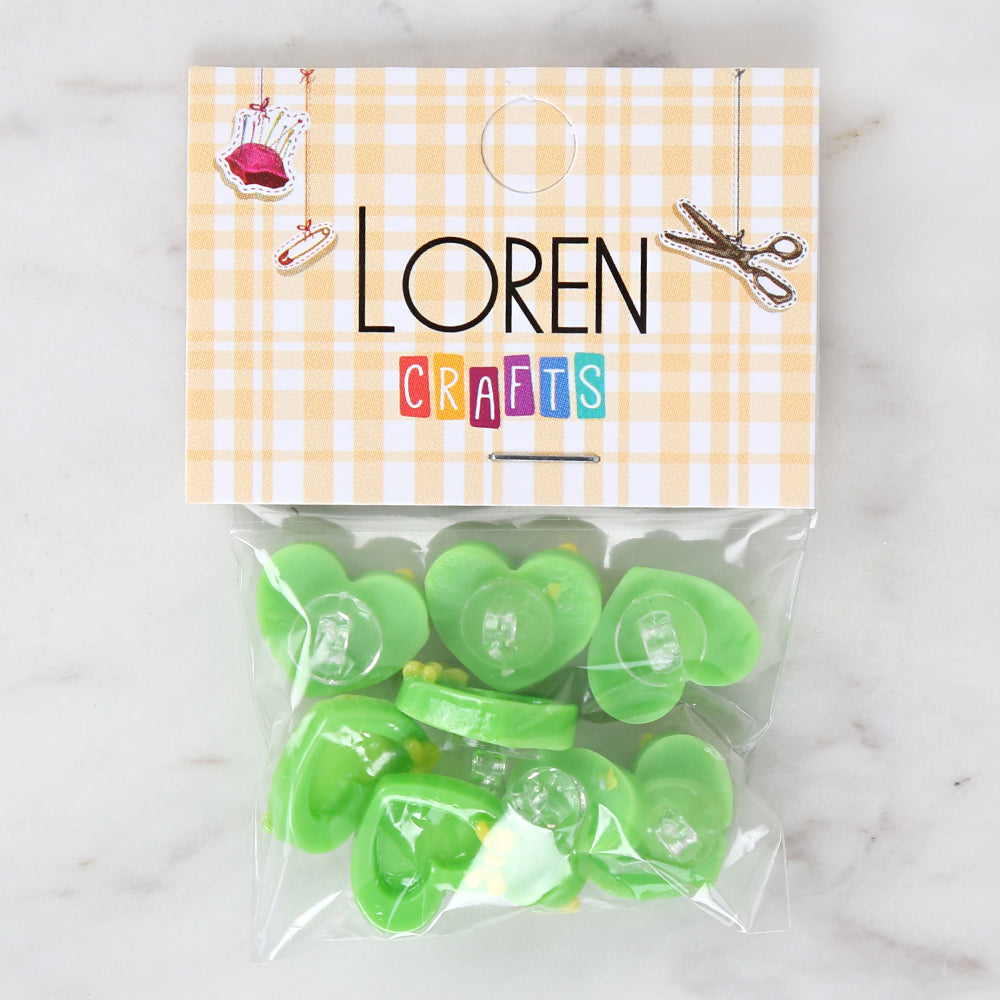 Loren Crafts 8-piece Green Heart Button - 3015