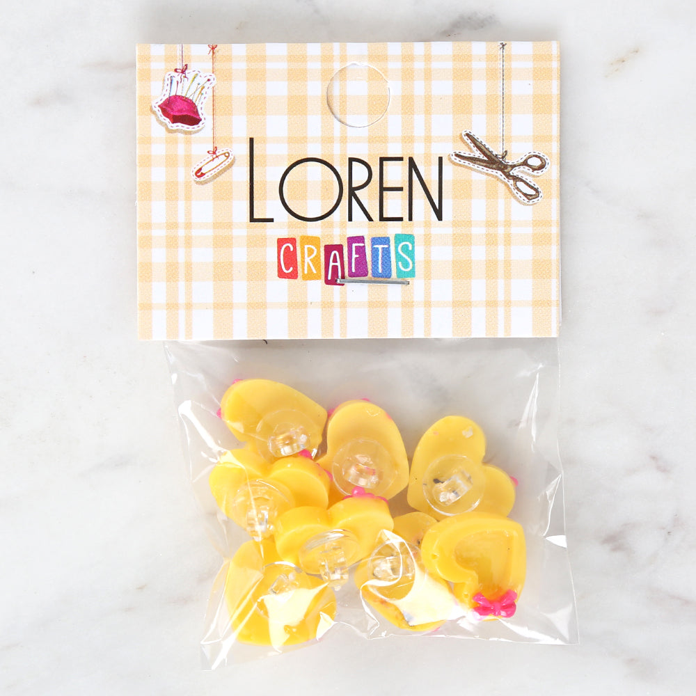 Loren Crafts 8-piece Yellow Heart Button - 3017