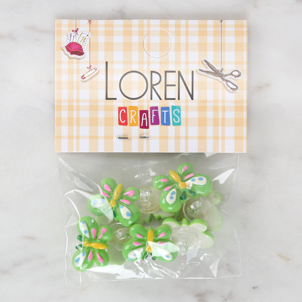 Loren Crafts 8-piece Green Butterfly Button - 3019