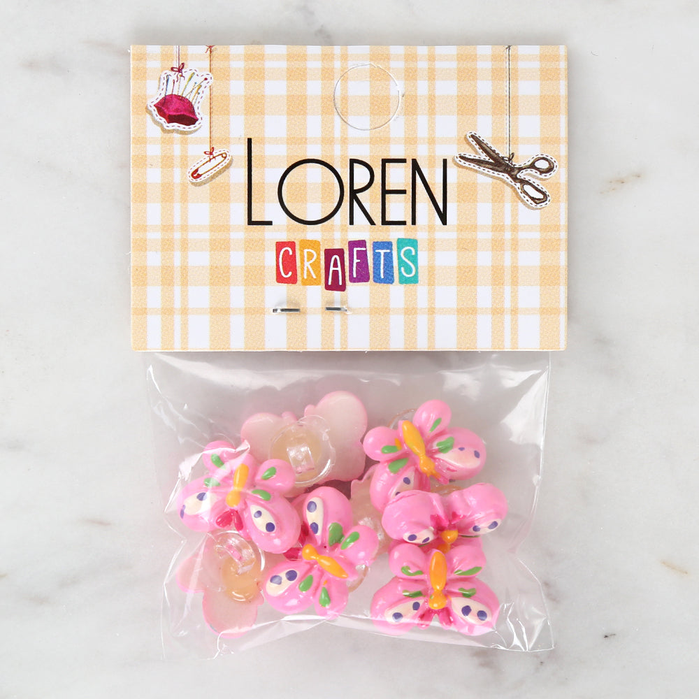 Loren Crafts 8-piece Pink Butterfly Button - 3022