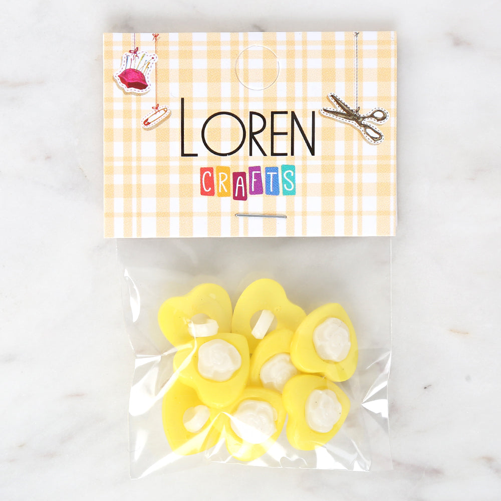 Loren Crafts 8-piece Yellow Heart Button - 3049