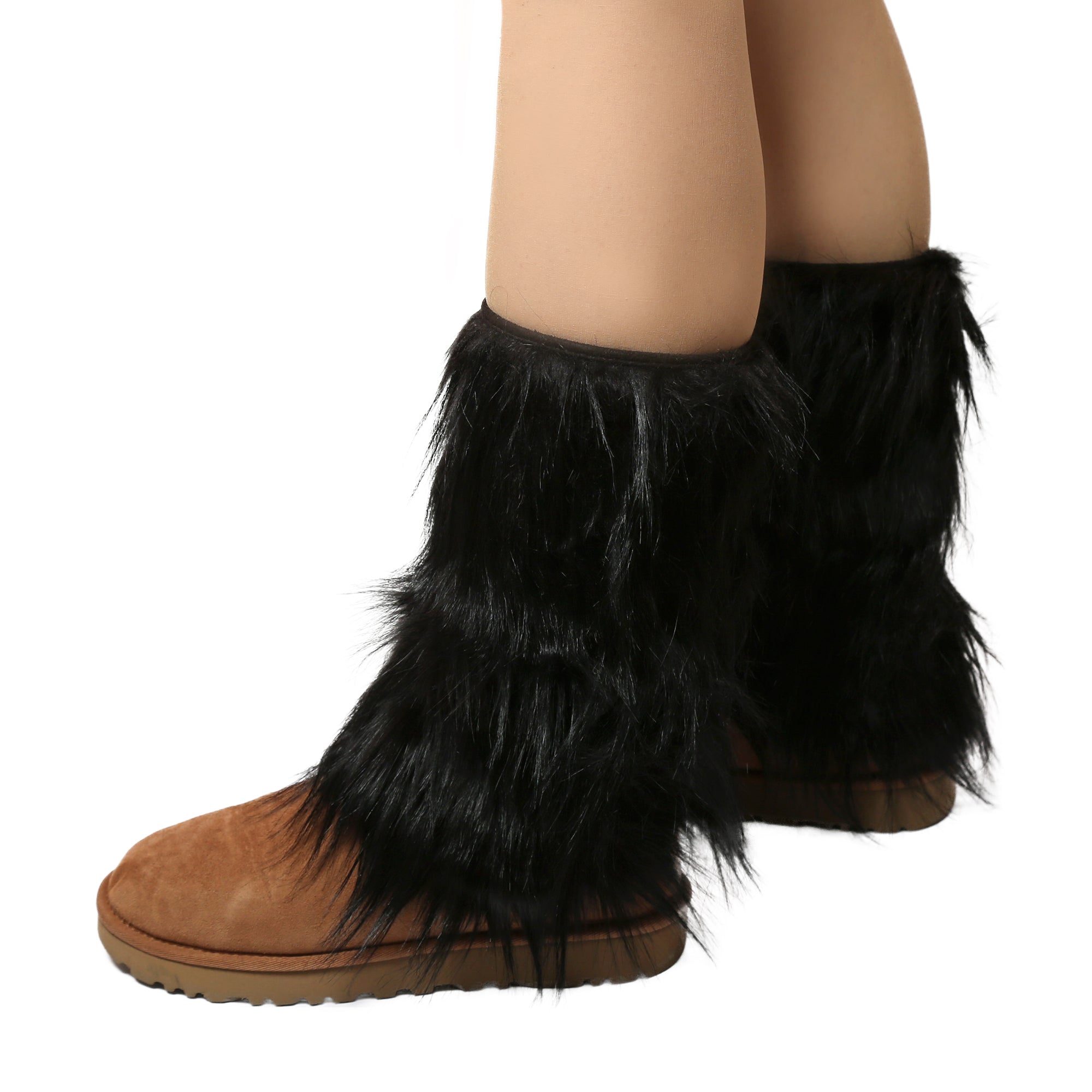 Yarnart Leg Warmer Faux Fur Leggings Black - F506