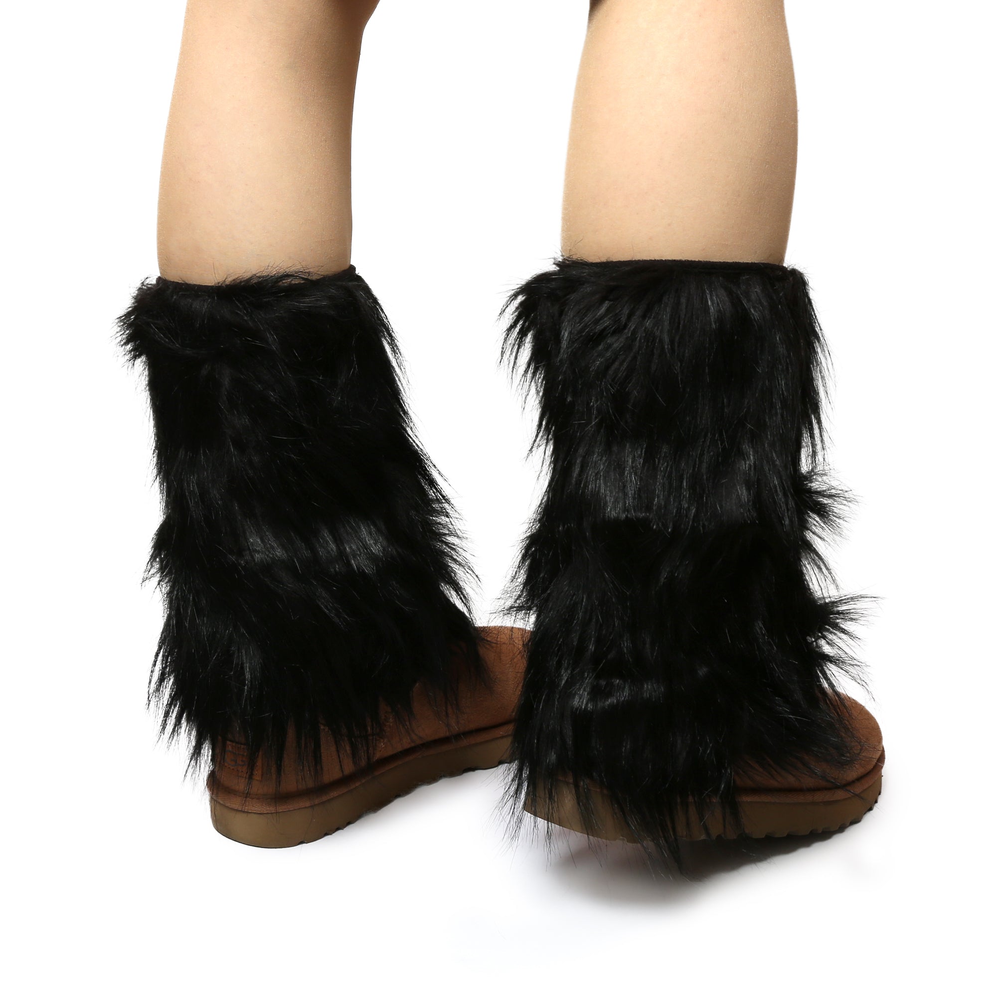 Yarnart Leg Warmer Faux Fur Leggings Black - F506