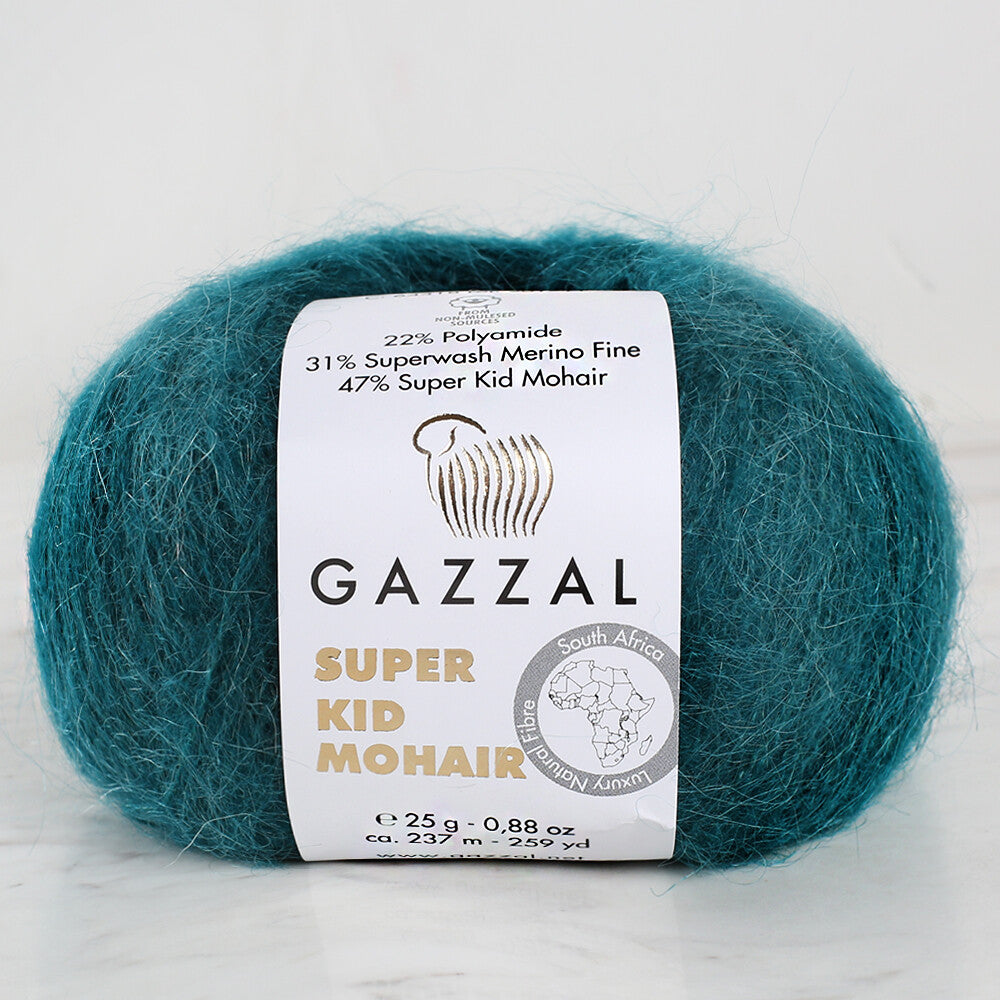 Gazzal Super Kid Mohair 25 Gr Knitting Yarn, Dark Green - 64418