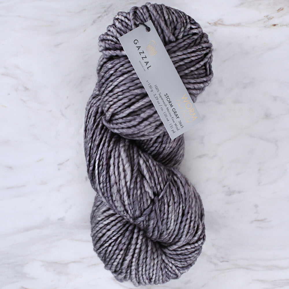 Gazzal Worm Hand Paints Yarn, Grey - 3845