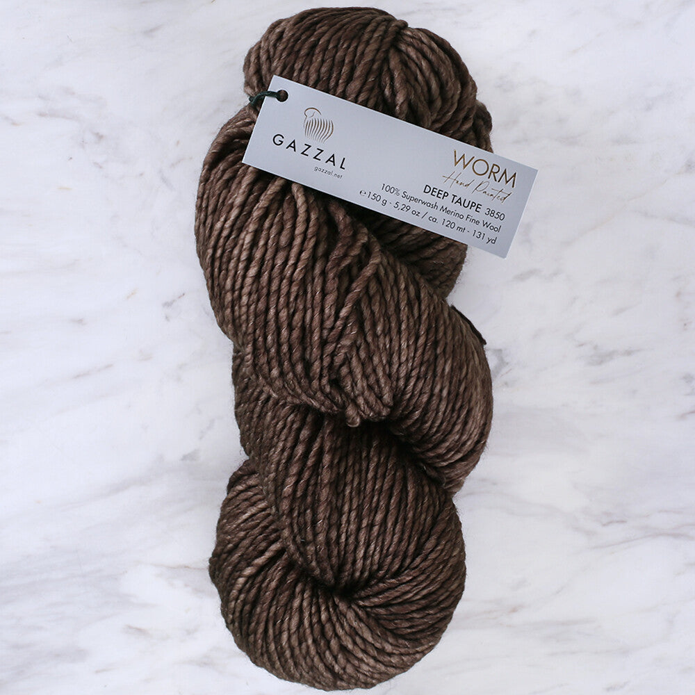 Gazzal Worm Hand Paints Yarn, Brown - 3850