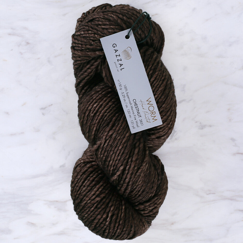 Gazzal Worm Hand Paints Yarn, Brown - 3851