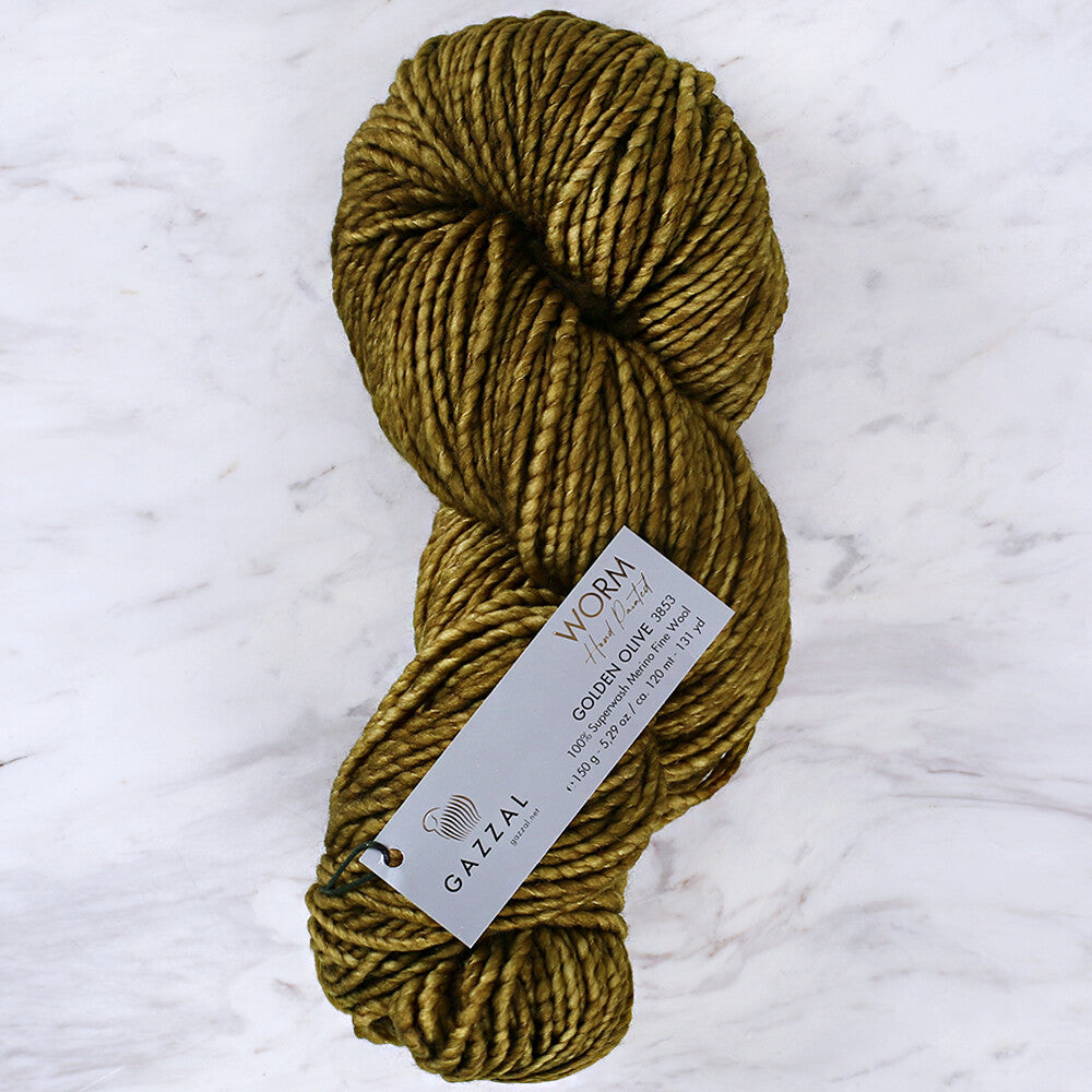 Gazzal Worm Hand Paints Yarn, Olive Green - 3853