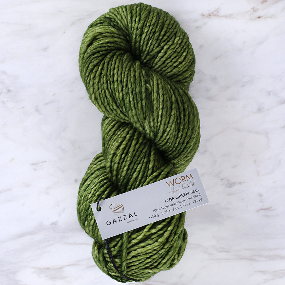 Gazzal Worm Hand Paints Yarn, Green - 3860