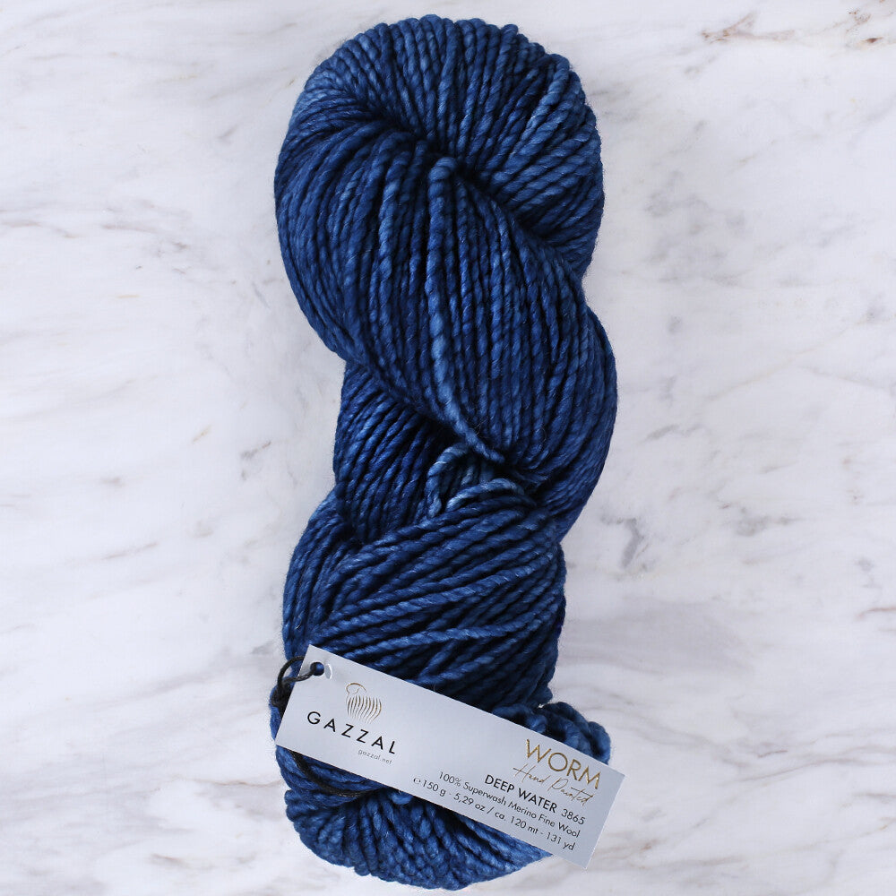 Gazzal Worm Hand Paints Yarn, Blue - 3865