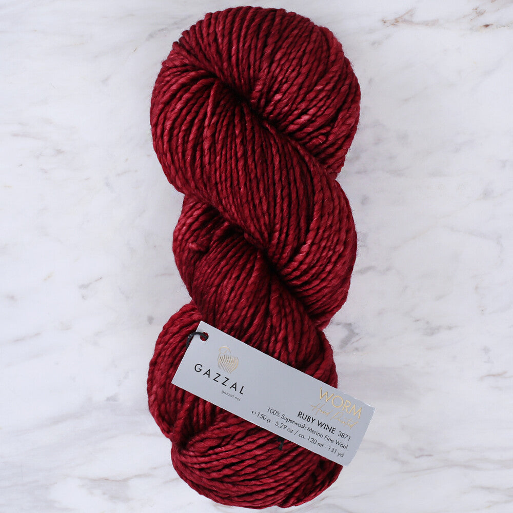 Gazzal Worm Hand Paints Yarn, Claret - 3871