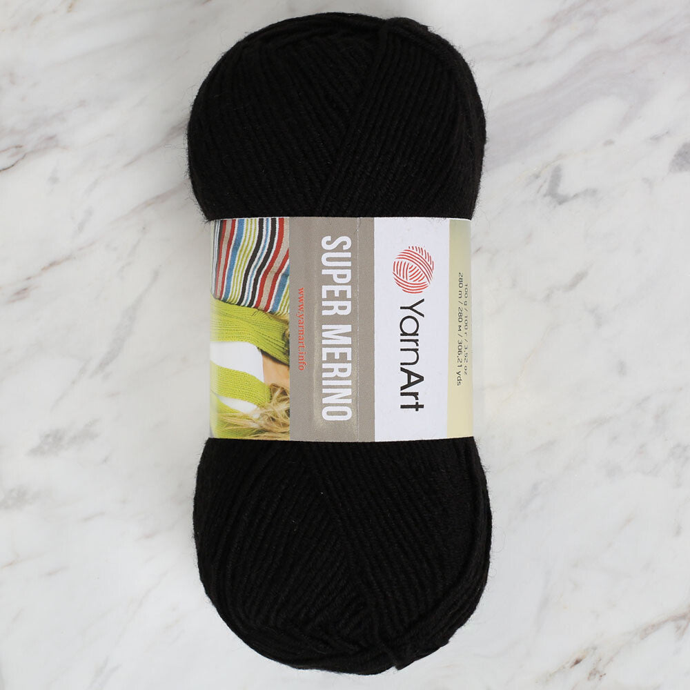 Yarnart Super Merino Yarn, Black - 217