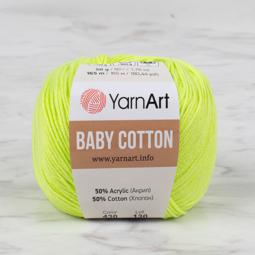 YarnArt Baby Cotton Neon Knitting Yarn, Yellow - 430