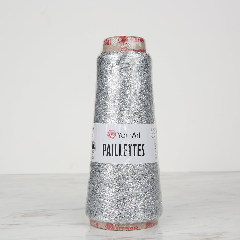 YarnArt Paillettes Sequined Hand Knitting Yarn Silver - 8001