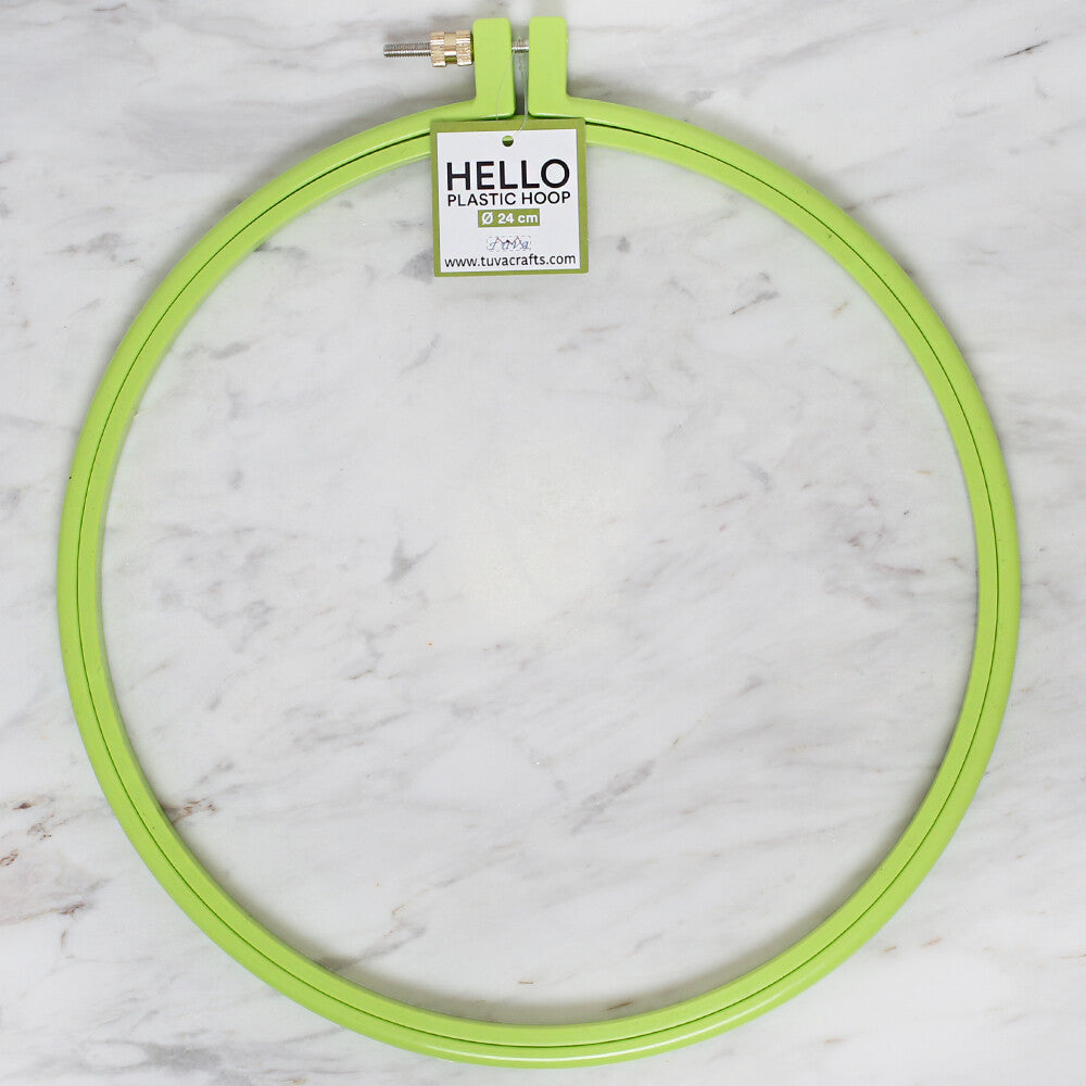 Hello 24 cm Plastic Screwed Embroidery Hoop, Green