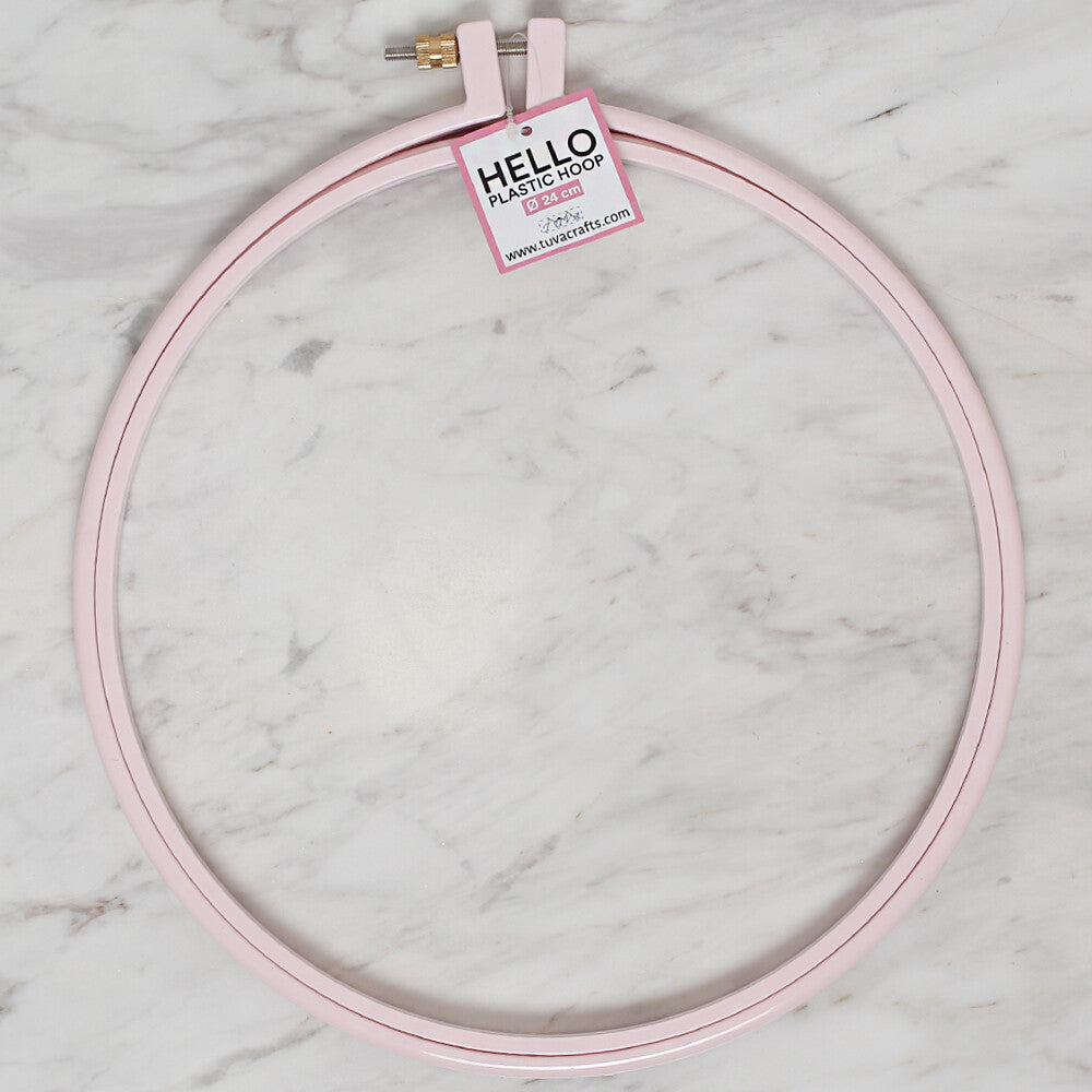 Hello 24 cm Plastic Screwed Embroidery Hoop, Pink