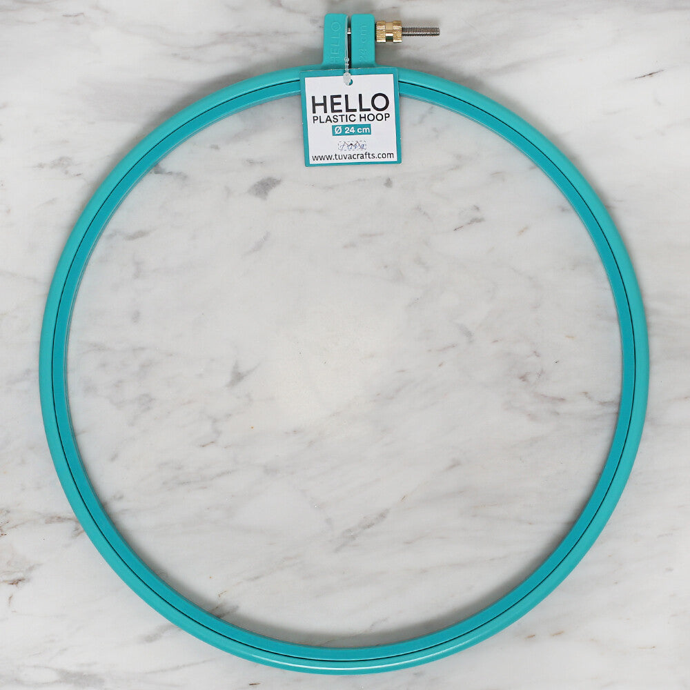 Hello 24 cm Plastic Screwed Embroidery Hoop, Turquoise