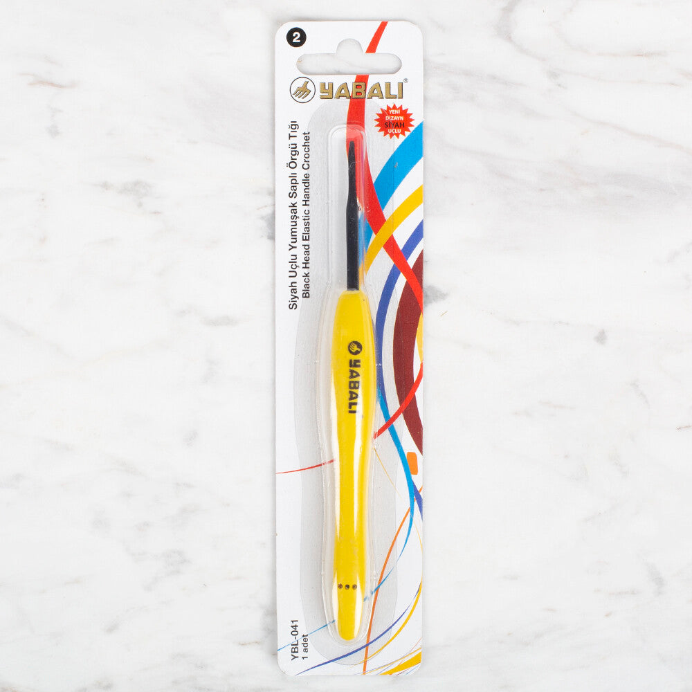 Yabalı Black Tip Soft Handle 2mm Crochet Hook, Yellow - YBL - 041