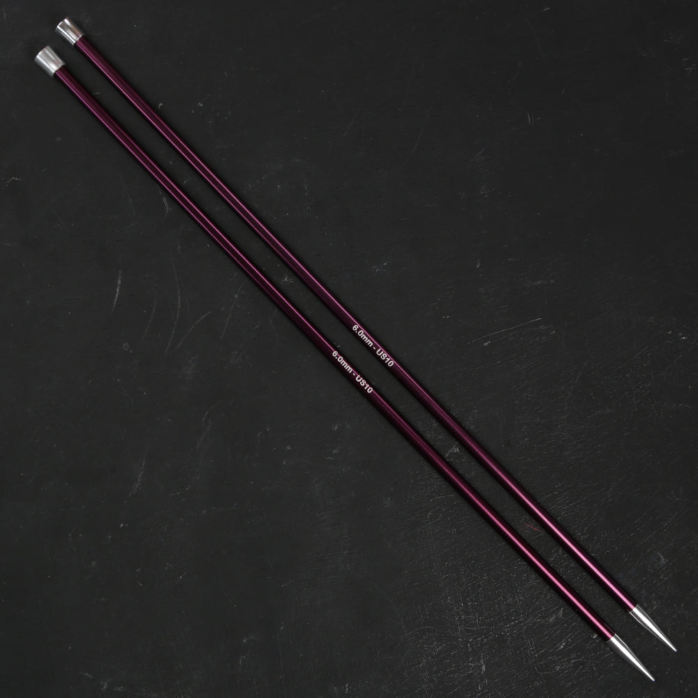 KnitPro Zing 6 mm 35 cm Metal Knitting Needles, Purple Velvet - 47303