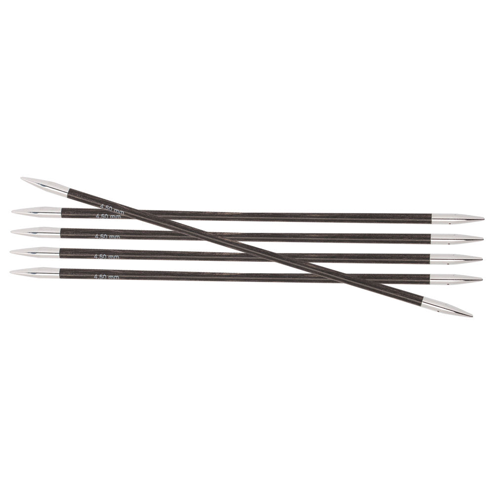 KnitPro Royale 4.5 mm 20 cm Wooden Double Pointed Needles, Grey Onyx - 29038