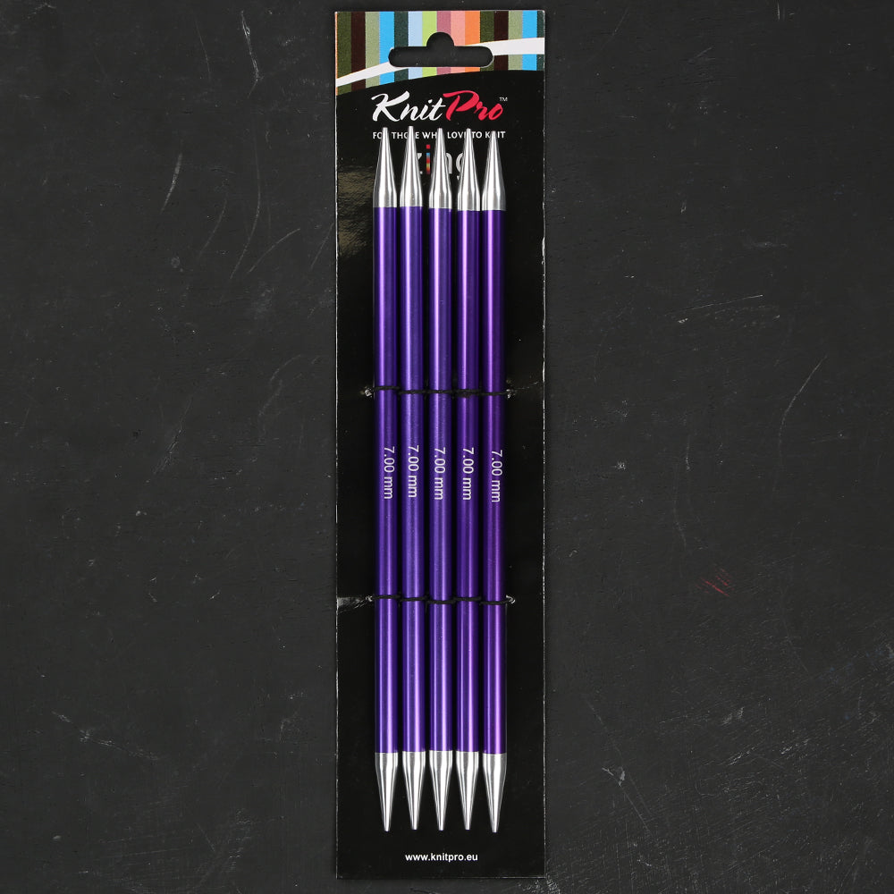 KnitPro Zing Set of 5, 7 mm 20 cm Metal Double Pointed Needles, Amethyst - 47045