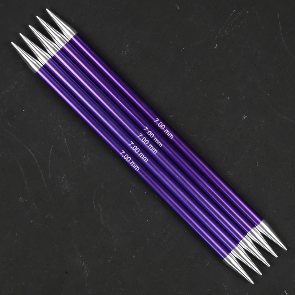 KnitPro Zing Set of 5, 7 mm 20 cm Metal Double Pointed Needles, Amethyst - 47045