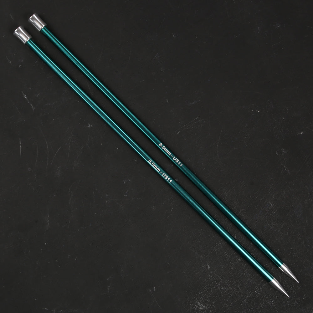 KnitPro Zing 8 mm 35 cm Metal Knitting Needles, Emrald - 47306