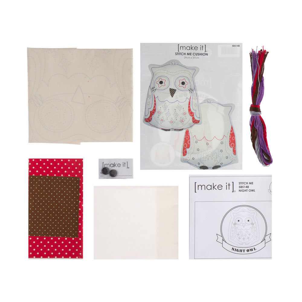 Make it 29x37 cm Cushion Embroidery Kit, Owl - 585148