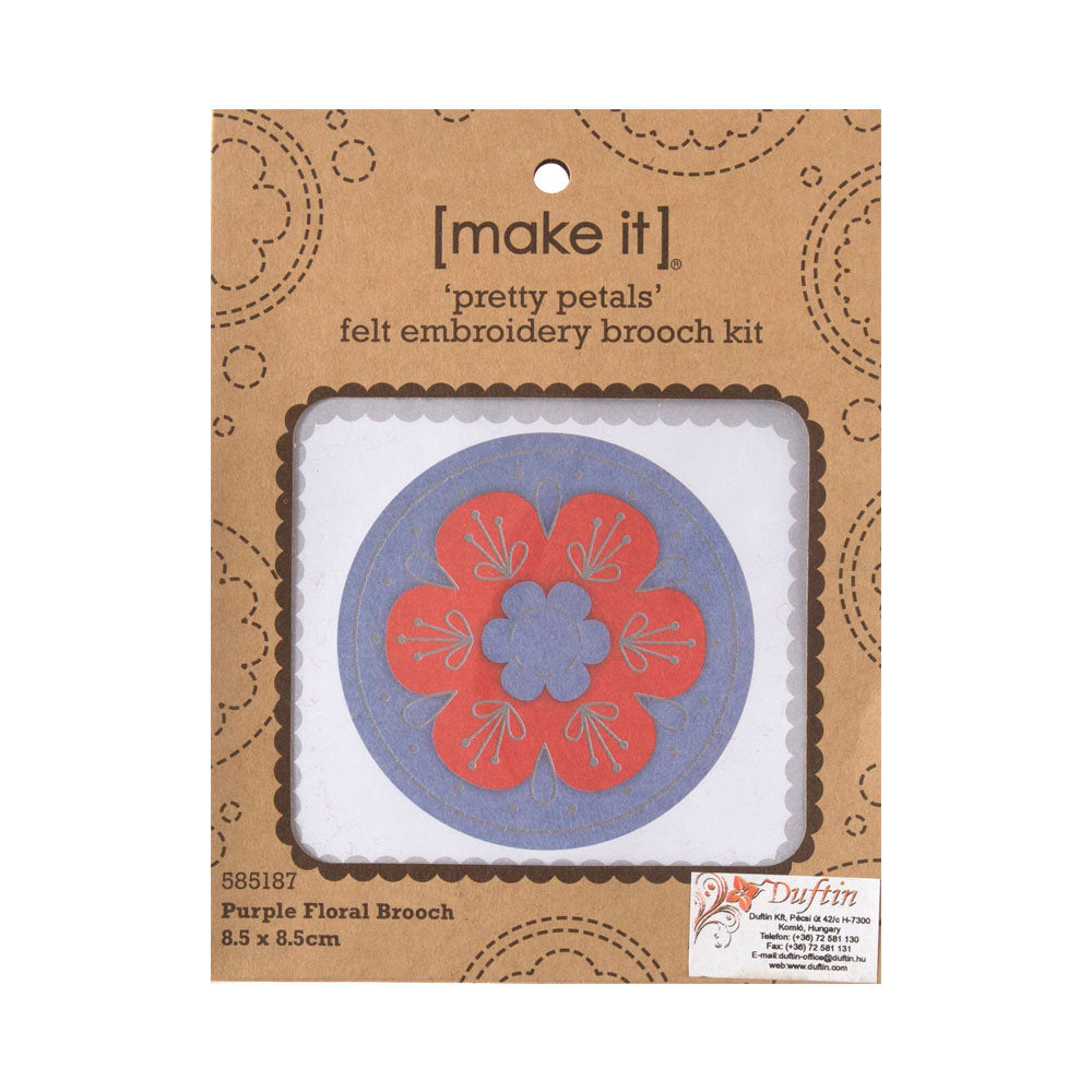 Make it 8.5x8.5 cm Brooch Felt Embroidery Kit, Purple - 585187